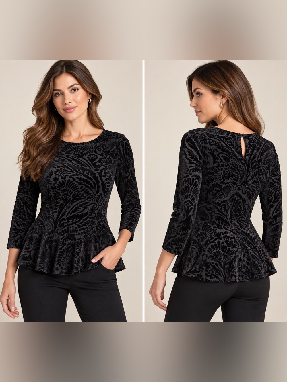 Lauren Ralph Lauren Velvet Burnout Peplum Top Petite M